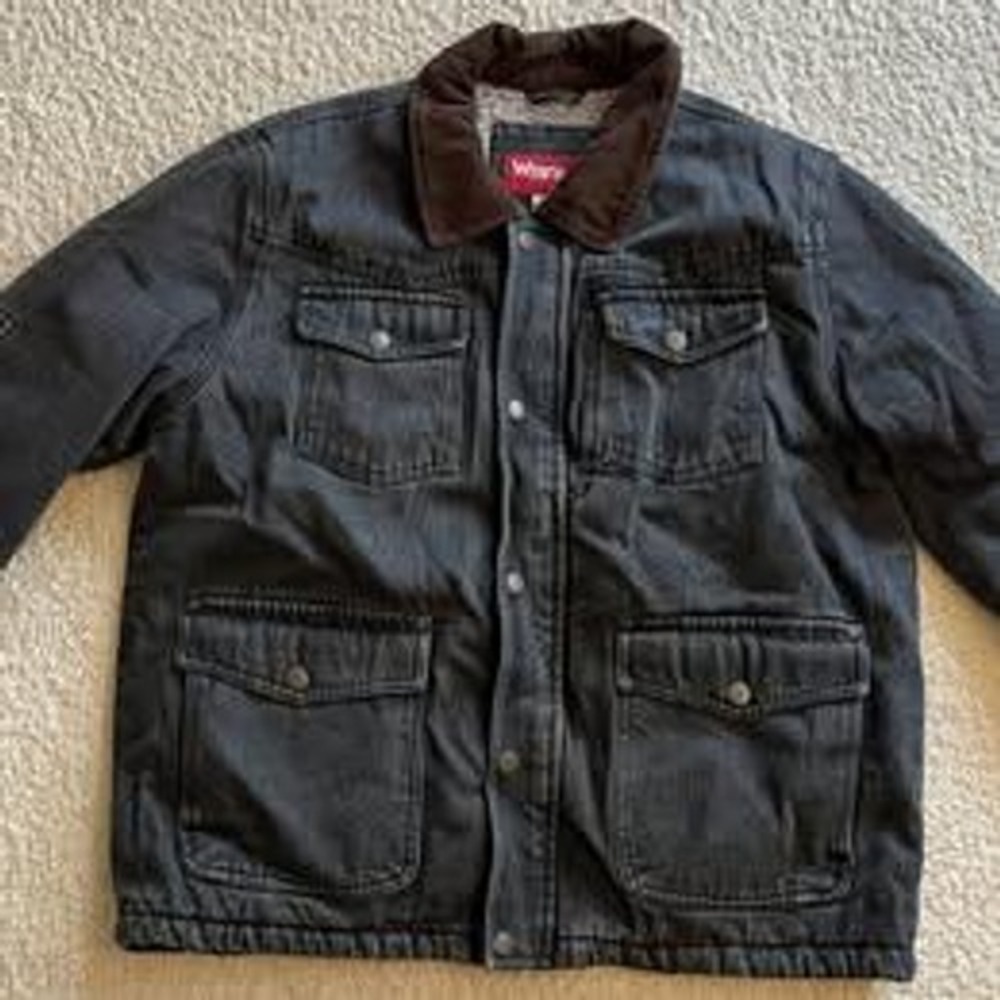 Wrangler Black Denim Sherpa Lined Insulated Chore Jacket Men L